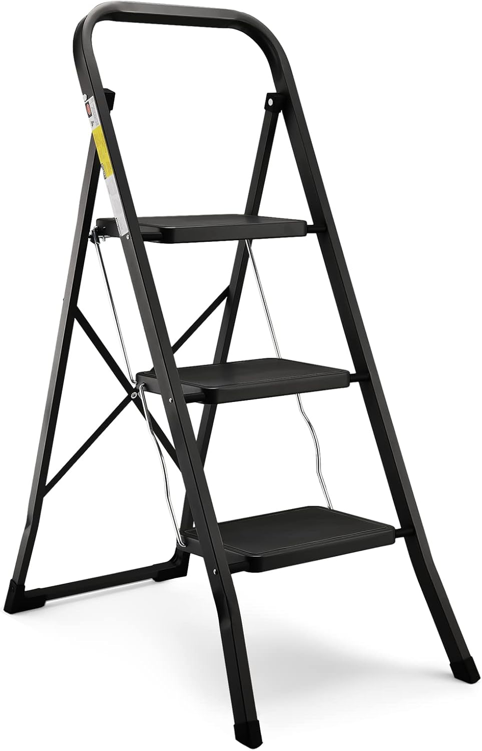 Soctone 3 Step Ladder, Lightweight Folding Step Stools for Adults with Anti-Slip Pedal, Portable Sturdy Steel Ladder with Handrails, Perfect for Kitchen & Household, 150kg/330 lbs Capacity, Black