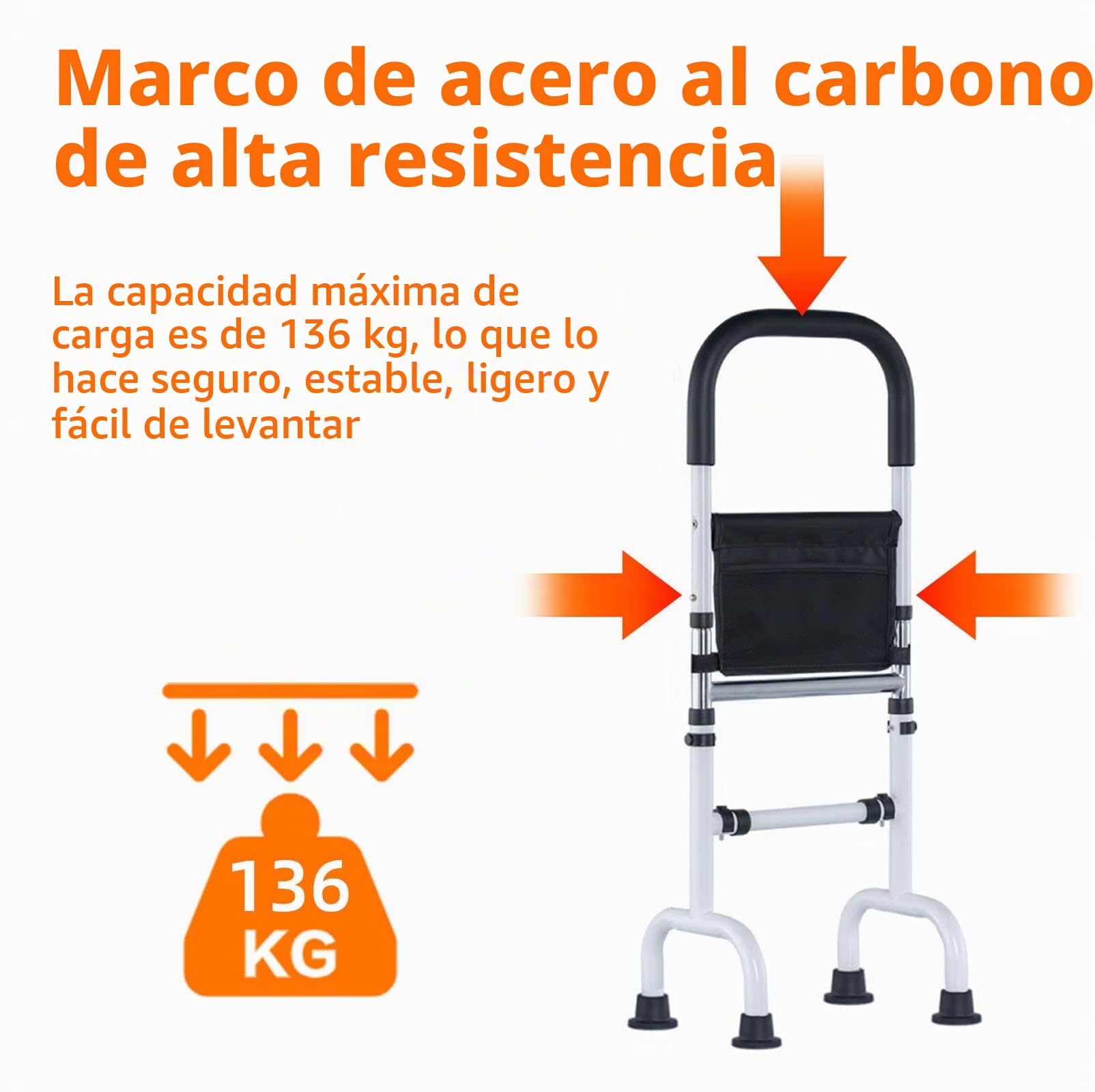 Ayuda Levantarse para Personas Mayores, Soporte Caminar Altura Ajustable 78-93cm, Andador con Pies Antideslizantes, Ayuda Movilidad para Cama, Sofá, Hogar, Inodoro (136KG Capacidad)
