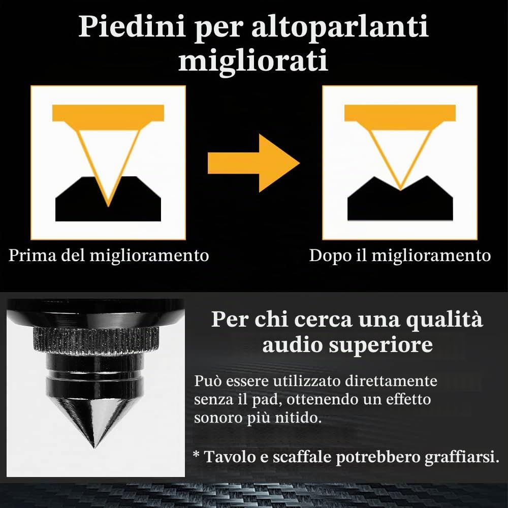 Punte nere per altoparlanti antivibrazione HiFi 8 pezzi