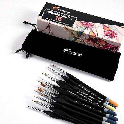 Miniatura 6 de Foxwood Pinceles de pintura en miniatura, juego de 15 pinceles de pintura de detalles finos para arte de precisión, figuras en miniatura o modelos a