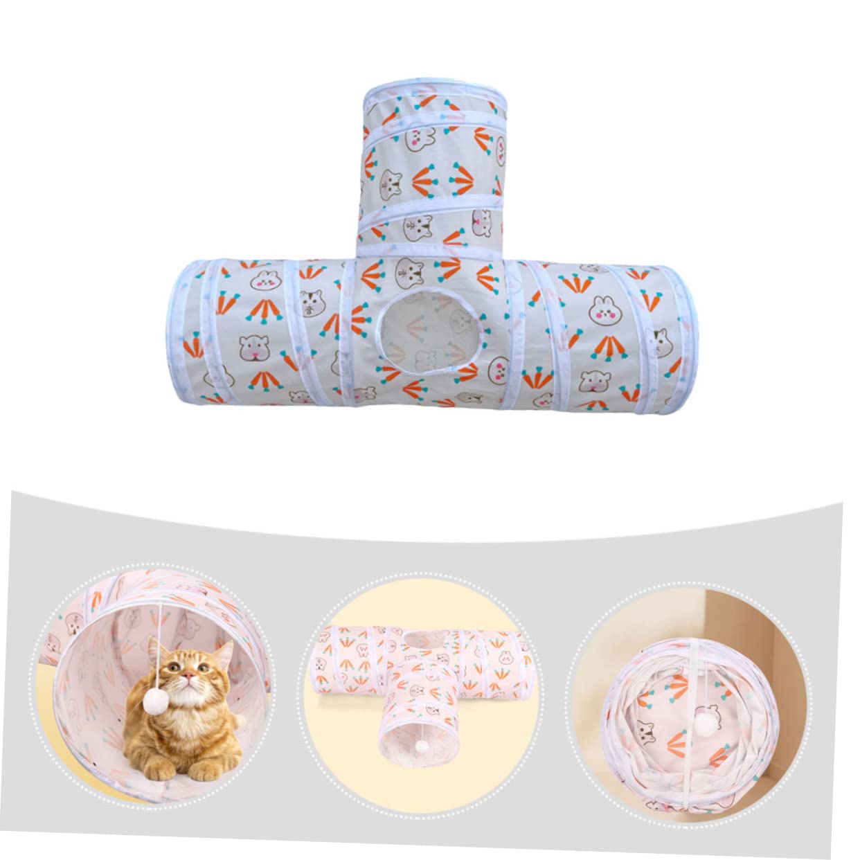 Katzentunnel mit Faltbarem Design Interaktiver Tunnel für Kätzchen Verstecken und Chew Ball für Indoor Nutzung