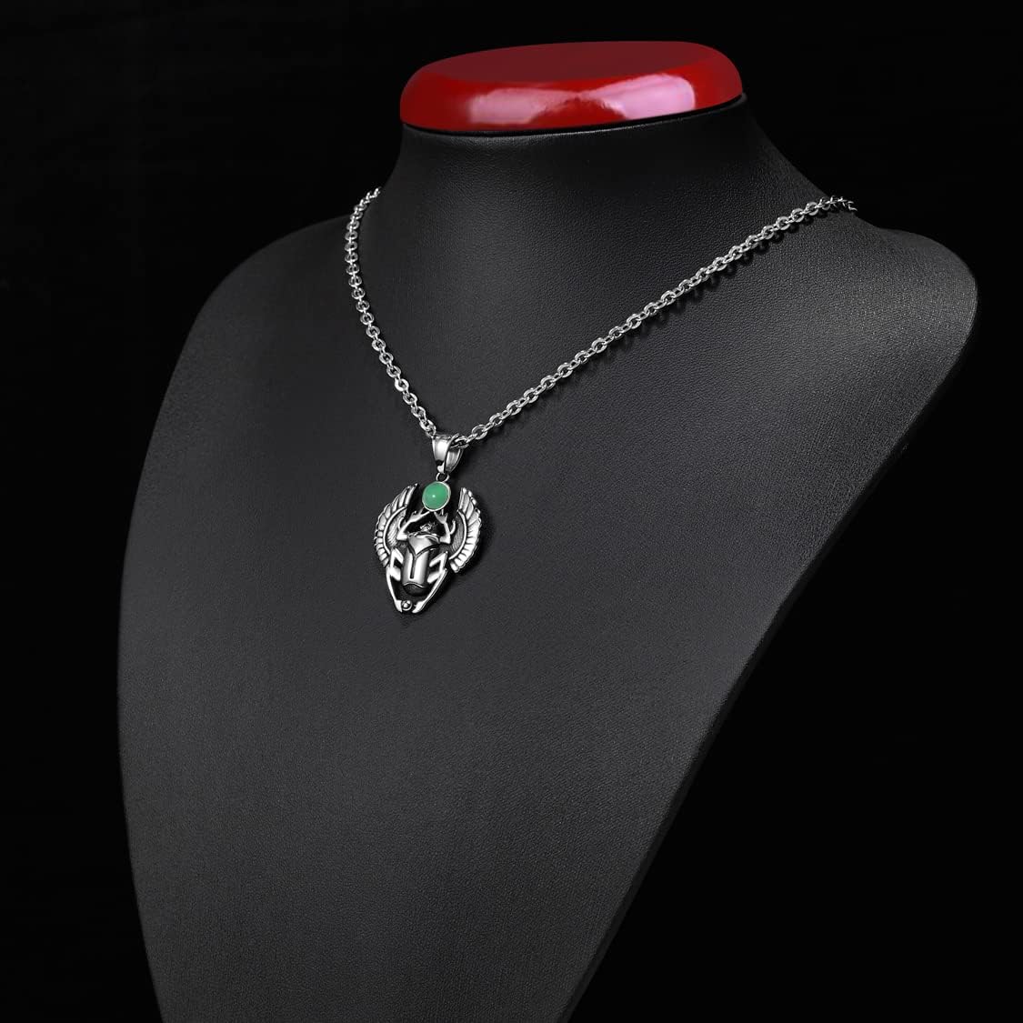 Egyptian Jewelry - Scarab Necklace - Spiritual Protection Amulet - Unique Mysterious Beetle with Round Crystal - Ancient Powers Sacred Goddess Energy Pendant - Antique Finish Talisman
