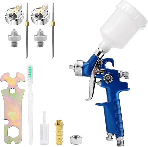Miniatura 7 de Mini HVLP Pistola pulverizadora de aire en kit, con boquillas de 0.8mm y 1.0mm y taza de 125cc, pequeño pulverizador de pintura automotriz, pistolas