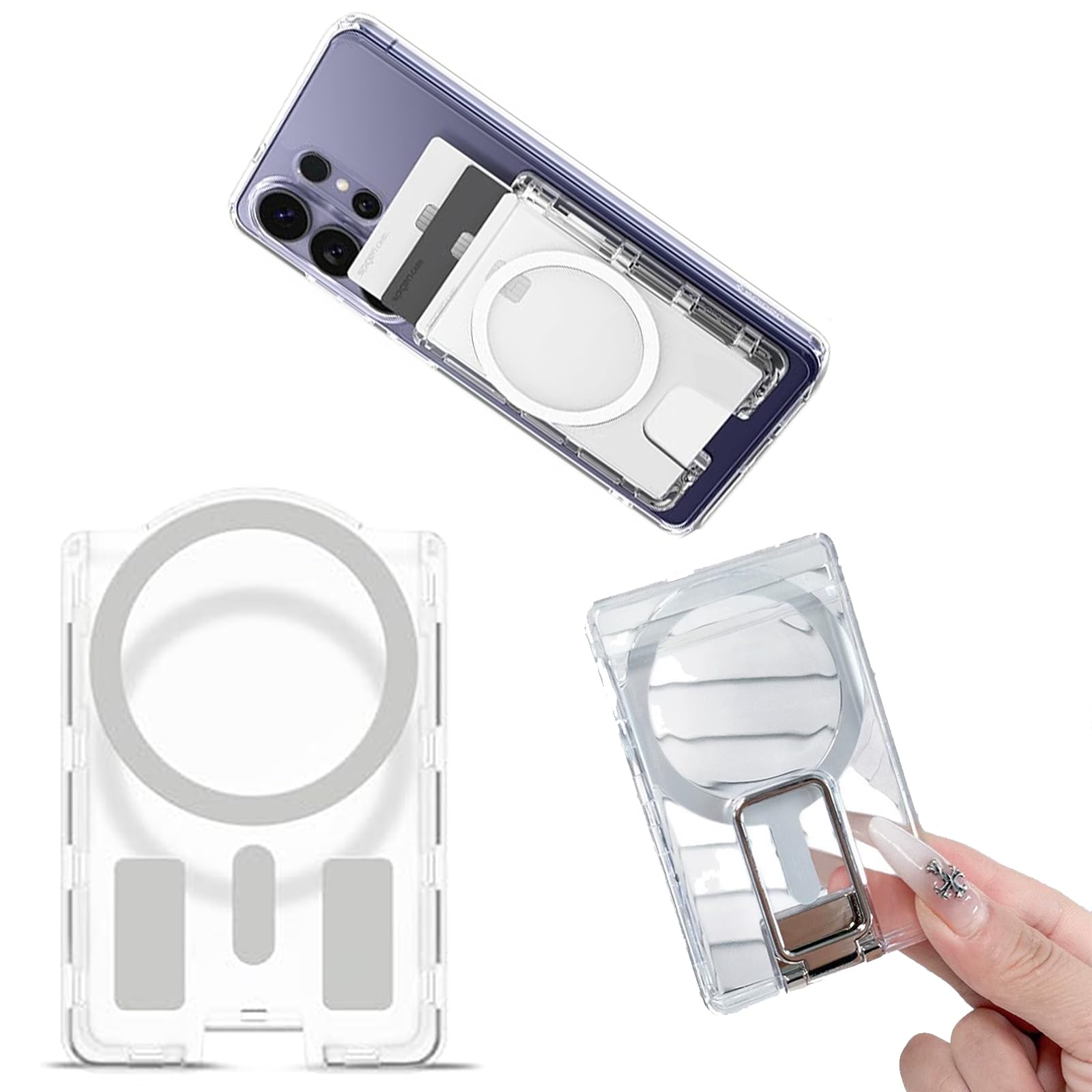 1 pcs Porte Cartes Magnétique Transparente, Portefeuille Téléphone Sécurisé, Porte-Cartes magnétique 2 Cartes Conçu pour Coque magnétique, Construction en Durable, Protection Contre Rayures