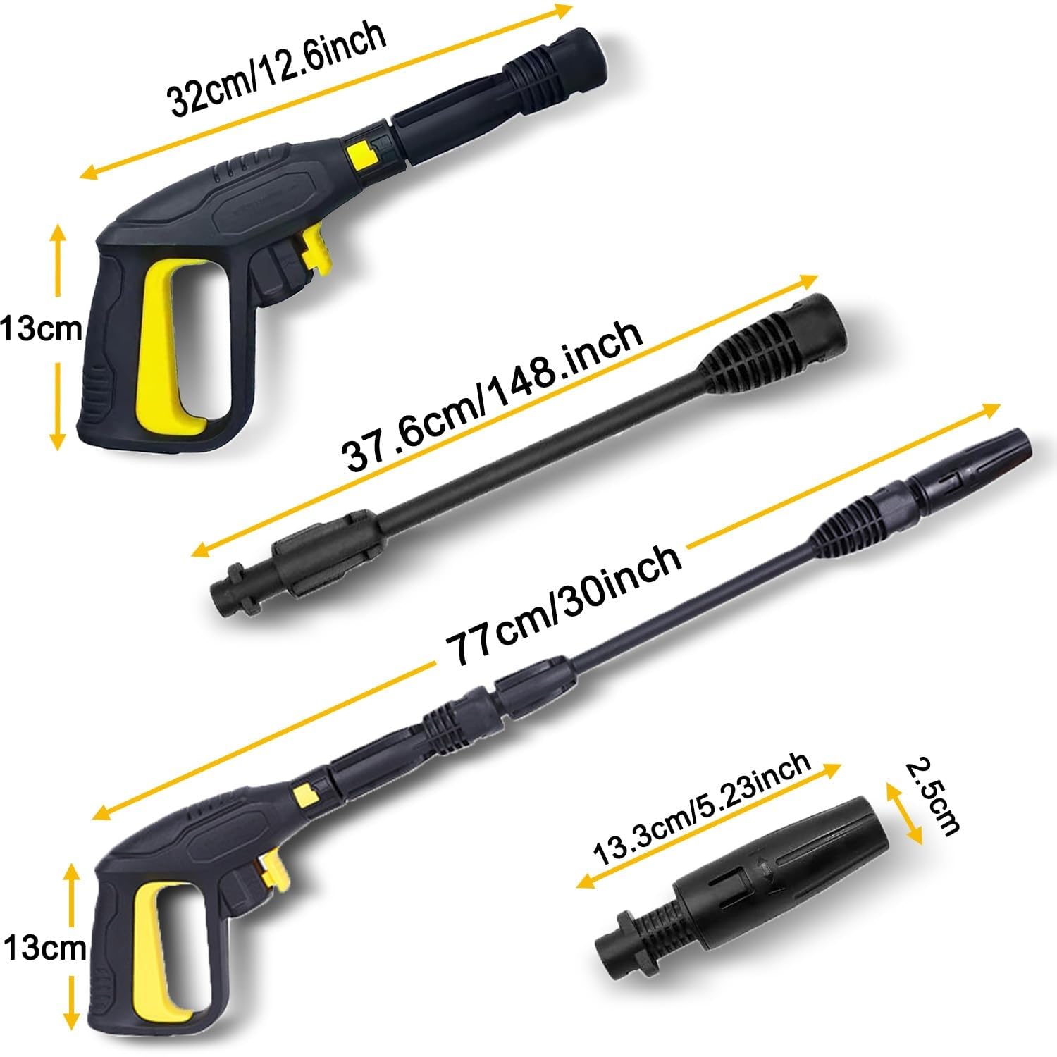 2175 PSI Max Schnellanschluss Verbesserte Hochdruckreiniger Ersatzpistole für Kärcher K2-K7, Einfache Montage mit Verlängerungsrohr, Einstellbare Sprühdüse, Dichtungsfreier O-Ring Adapter