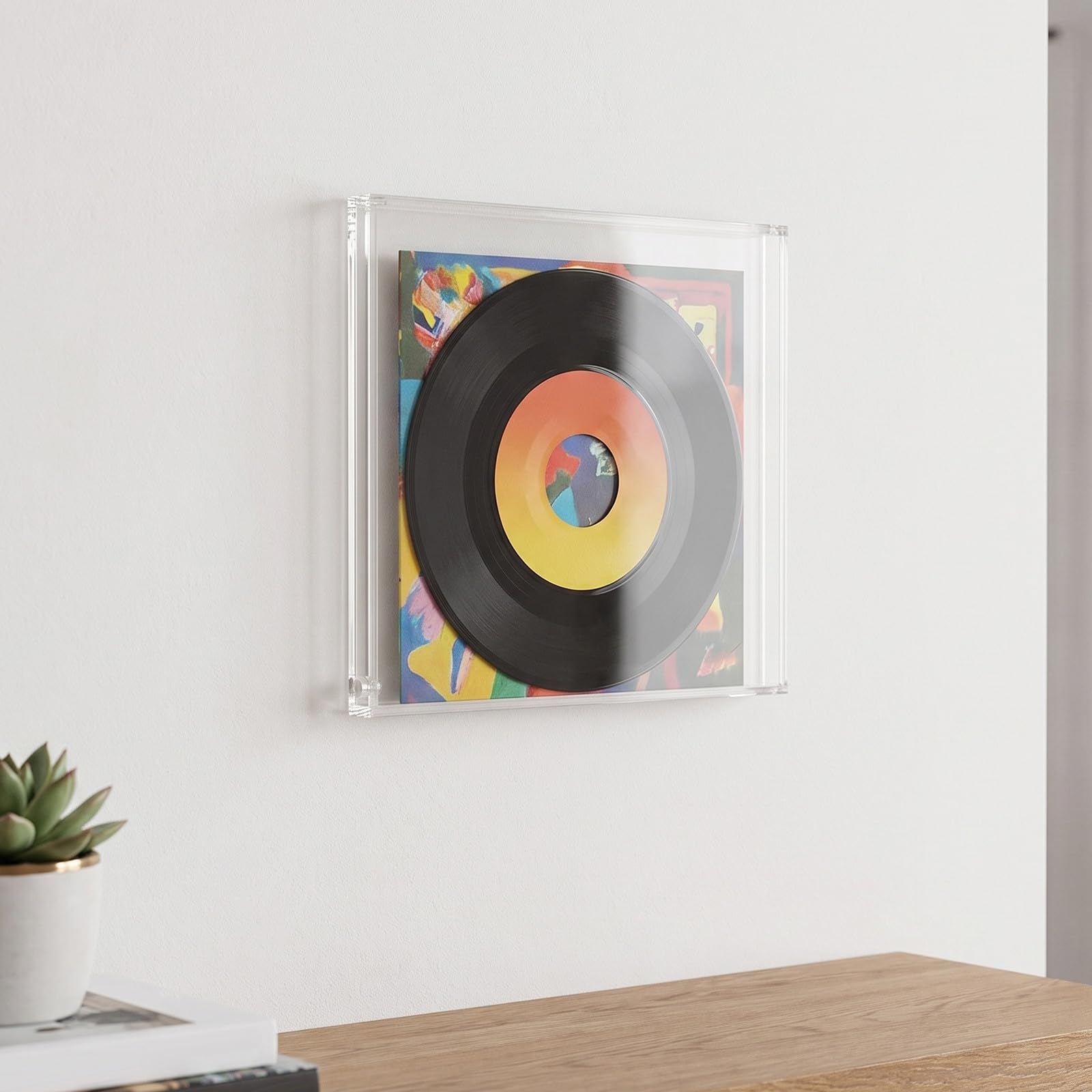OUNONA Vitrina para discos de vinilo - Marco de exhibición de álbumes de vinilo de acrílico de 7 pulgadas con tapa deslizante - Soporte individual transparente para montaje en pared para sala de