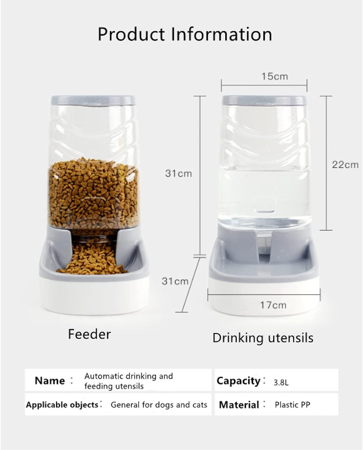 Distributeur de Nourriture Sèche,Distributeur Croquettes et Eau Automatique pour Chat Chien,Croquettes pour Chats et Chiens 3.8L Mangeoire Pratique,A