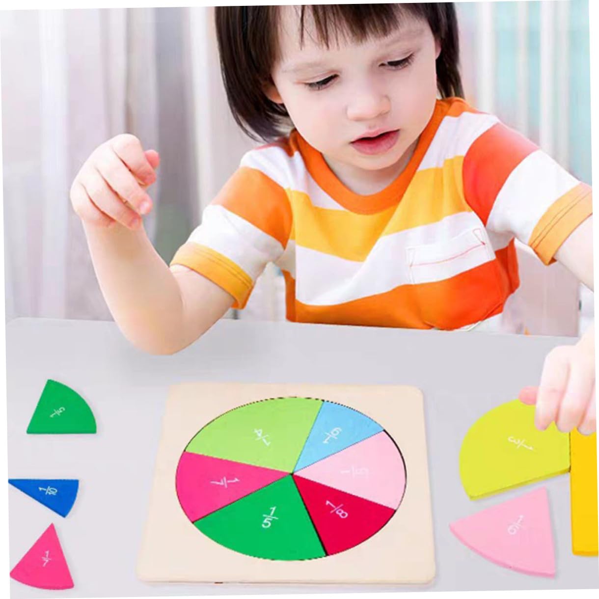 Tablero y Cognición del Color de Fracciones de Madera de Aprendizaje Juego Educativo Divertido Forma de Pastel para Niños Adecuado para Educación Temprana
