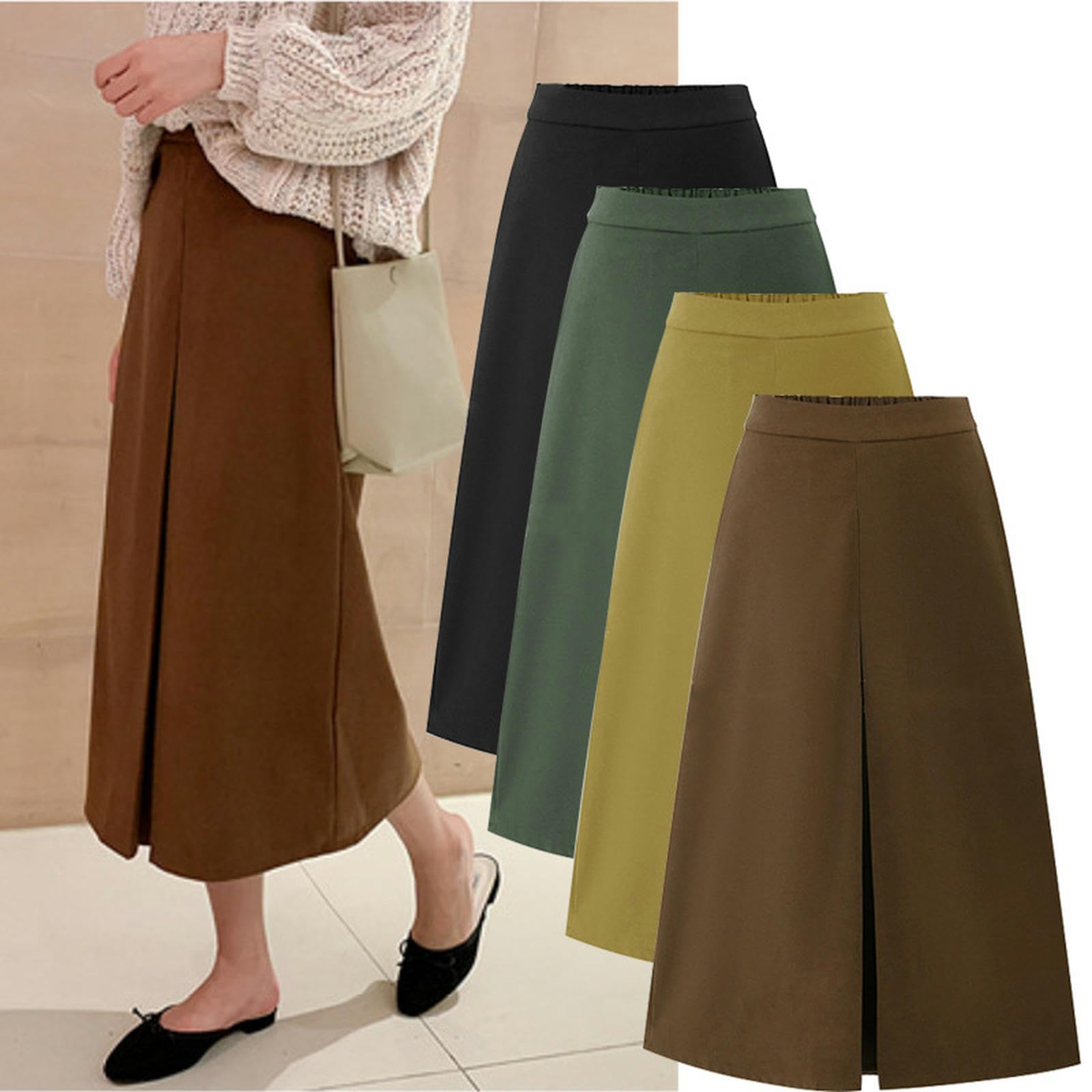 Röcke Frauen Mit Plus-größe Wildleder A-line-Rock-hohe Taille Mit Mittlerer Länge Hip Slimming Design Damenröcke-braun-6xl