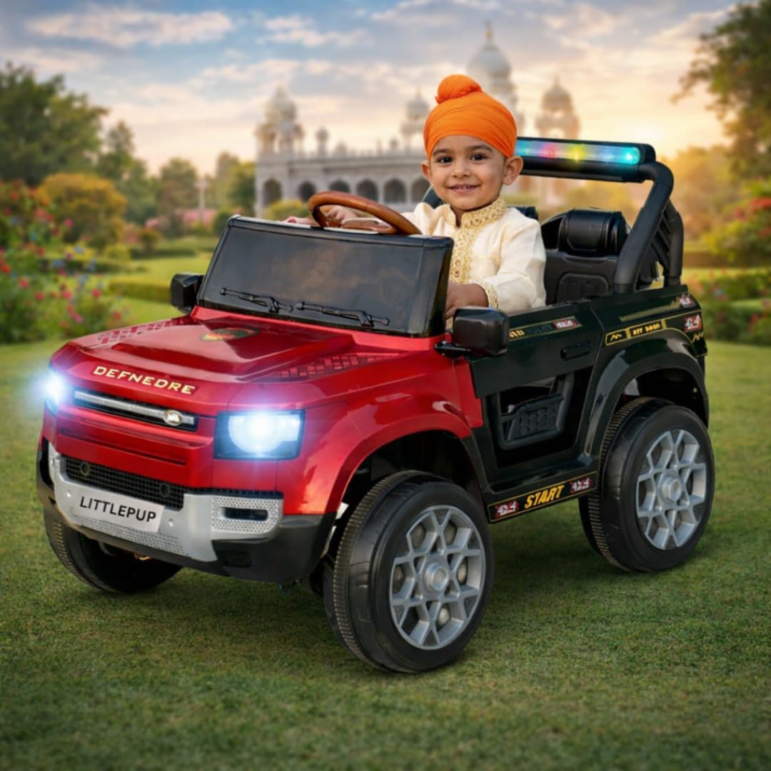 Little Pup Kids Battery Operated Ride-On Jeep with LED Lights & Music | Electric 4-Wheel Ride-On Car for Boys & Girls | Rechargeable Battery, Safety Seat | Ages 1 to 8 Years