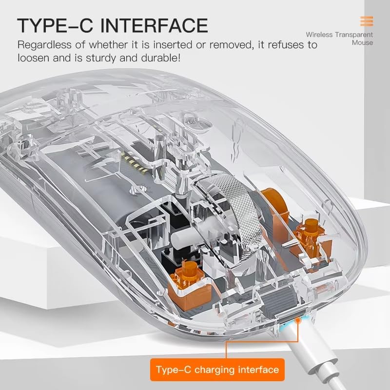 Image of Wayona Clearclick Transparent Slim Wireless Mouse - Magnetic Cover, 3-Mode (Dual Bluetooth + USB), Rechargeable, One-Click Desktop, for MacBook /pc /iPad /Laptop