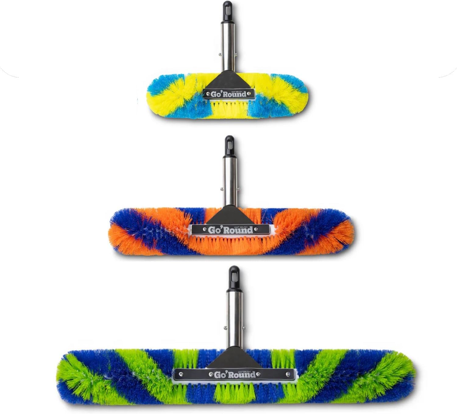 - GoRound 360 Pool Brush, 360 Degree Bristles, 3 Pack with 12 Inch, 18 Inch, and 24 Inch Brushes (3 Pack)