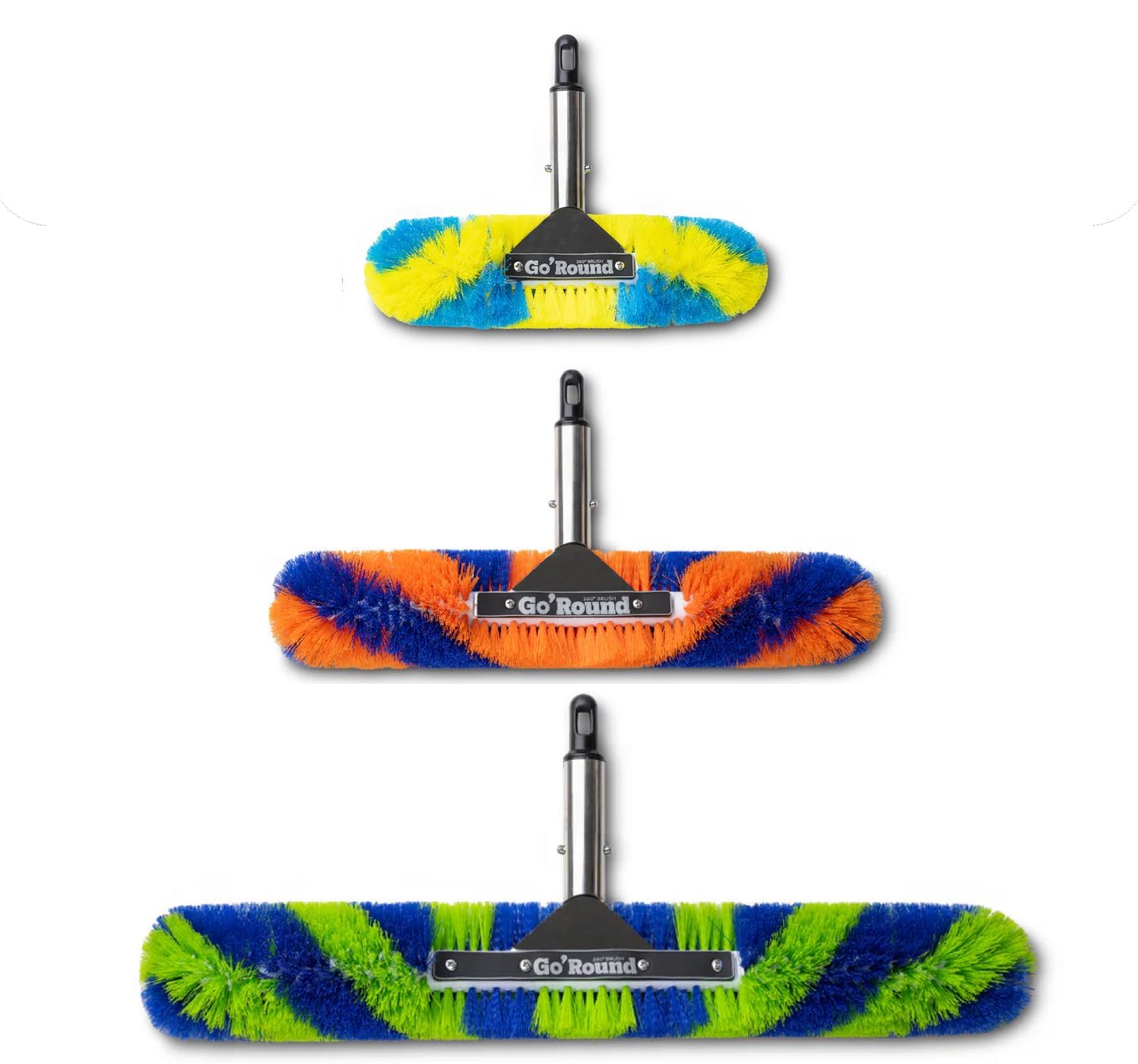 GoRound 360 Pool Brush, 360 Degree Bristles, 3 Pack with 12 Inch, 18 Inch, and 24 Inch Brushes (3 Pack)
