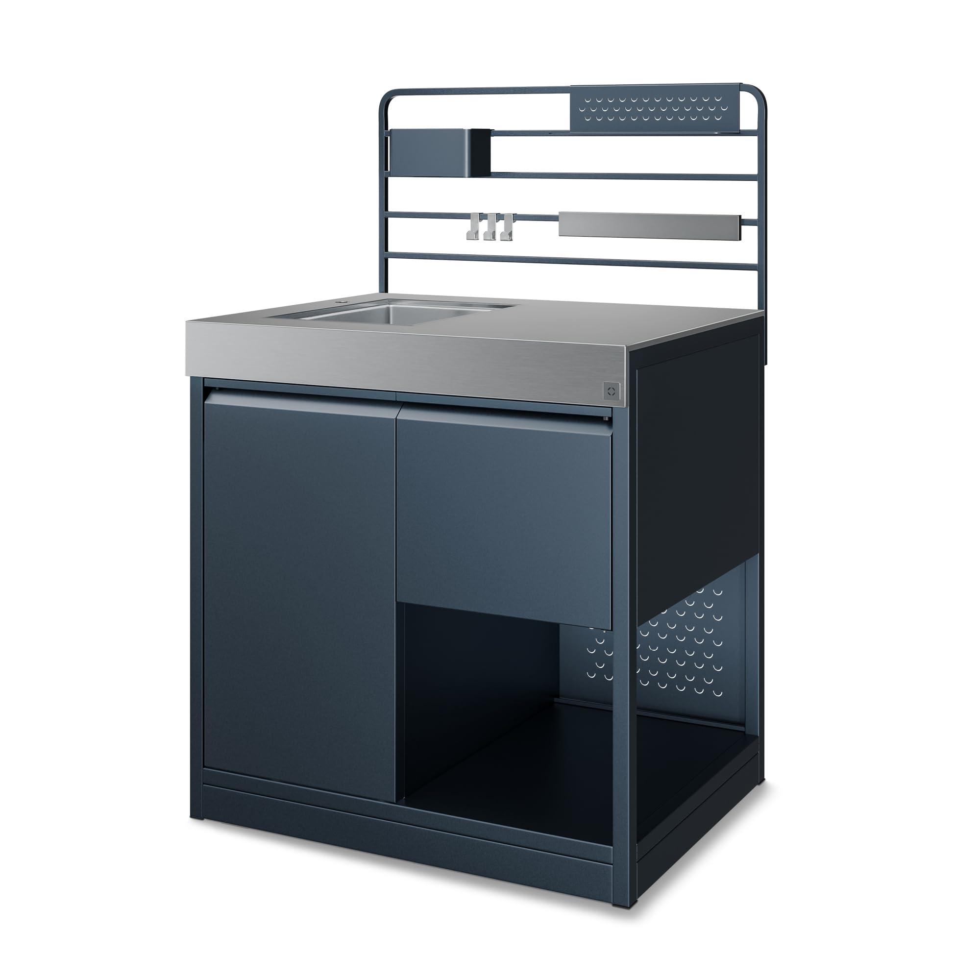Klarstein WaldChef Spülenschrank Outdoor-Küchenschrank Edelstahlspüle Arbeitsplatte pulverbeschichteter Stahl Regal ausziehbarer Abfallbehälter