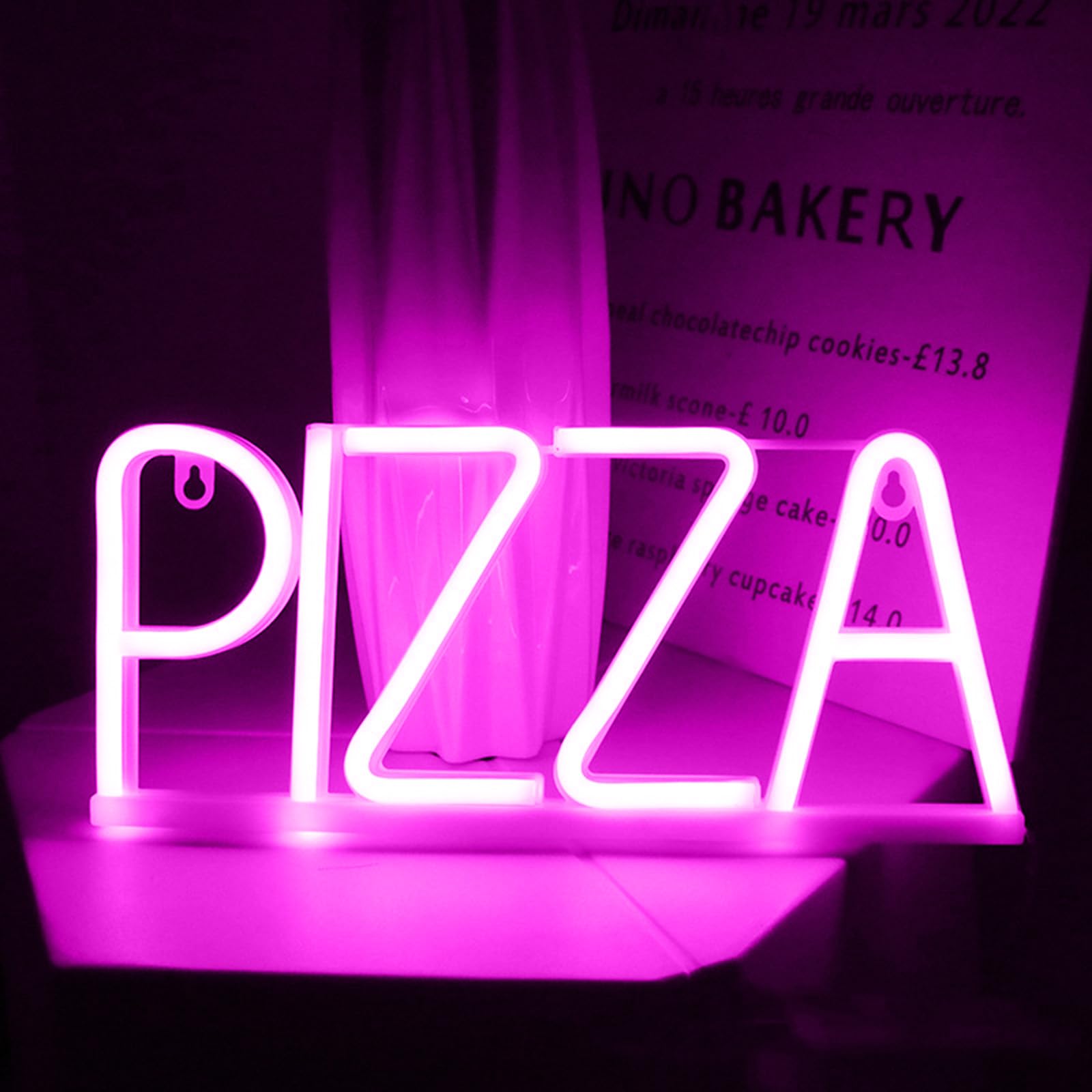 Neon LED Wall - PIZZA Letter Neon Light Sign & Stickers DIY For Opening Hours For Pizzeria Bar Restaurants Kitchen Party Decoration (Pinky PIZZA) — image 1