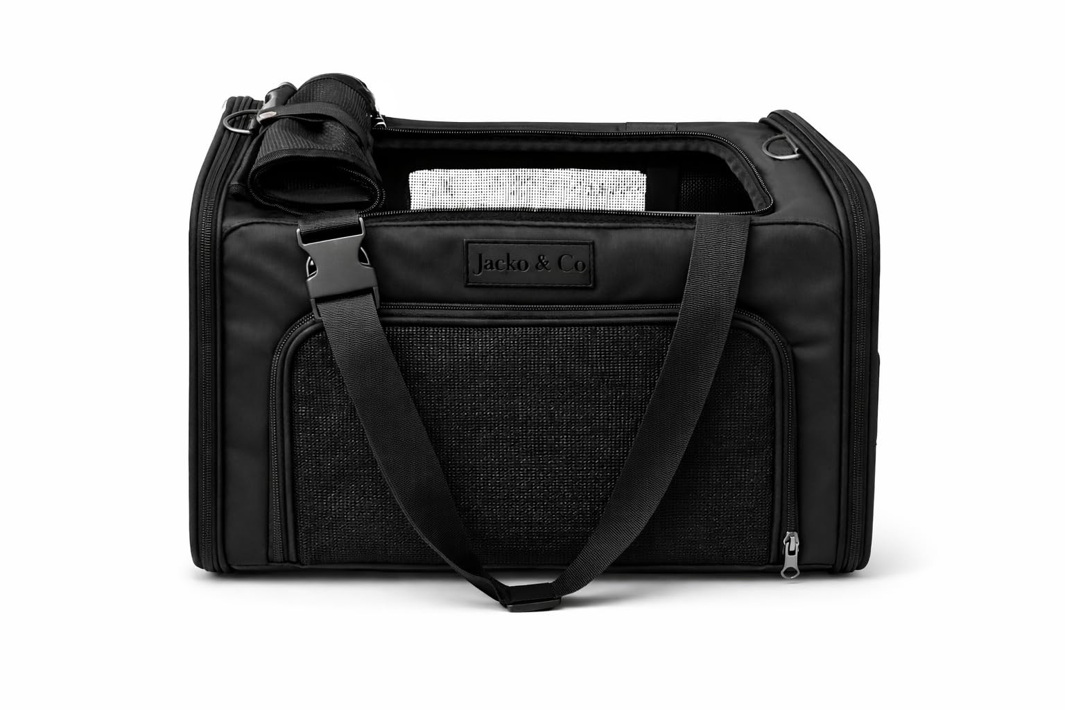 JACKO & CO - Premium Dog & Cat Carrier up to 10lbs, TSA Airline Approved with Luggage Loop, Soft-Sided Travel Carrier Bag for Pets, Small Dogs, Puppies, Kittens, Ventilated Windows & Fully Collapsible