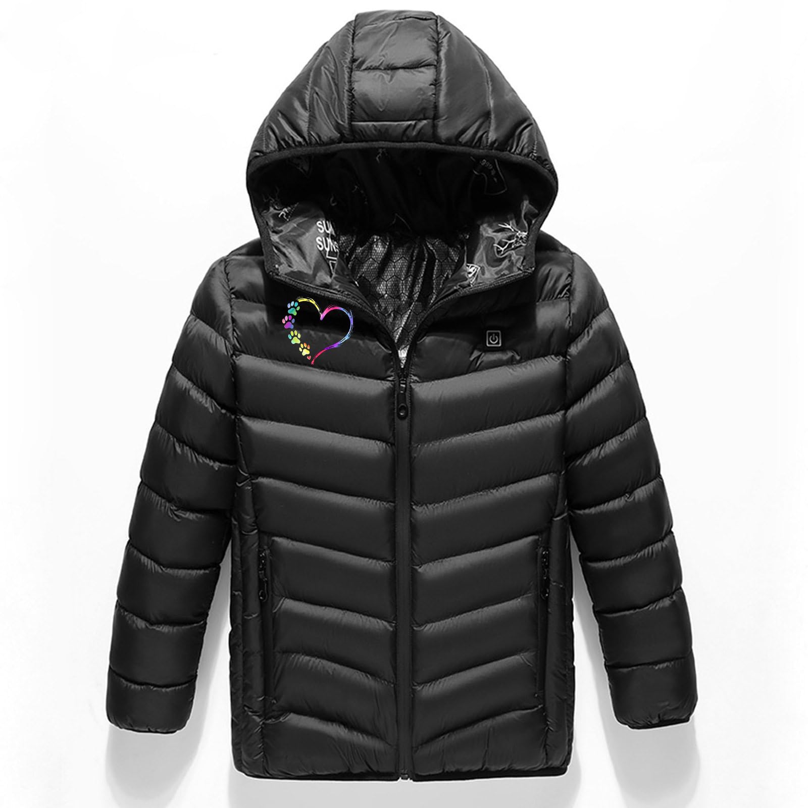 USB Manteau Chauffant Enfant Garçons Filles Hiver Blouson Chauffant Intelligent Imperméabiliser Imprimé avec Plusieurs Zones de Chauffage et Zips pour enfant 4 ans à 15 ans-Lavable en Machine