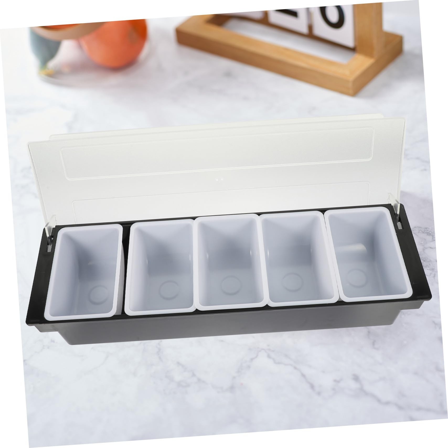 Cabilock Boîte à Aliments Design Divisé Compartimentée en Plastique Noir 5 Compartiments pour Classer et Stocker les Snacks, Facile à Transporter, pour Bar Cuisine