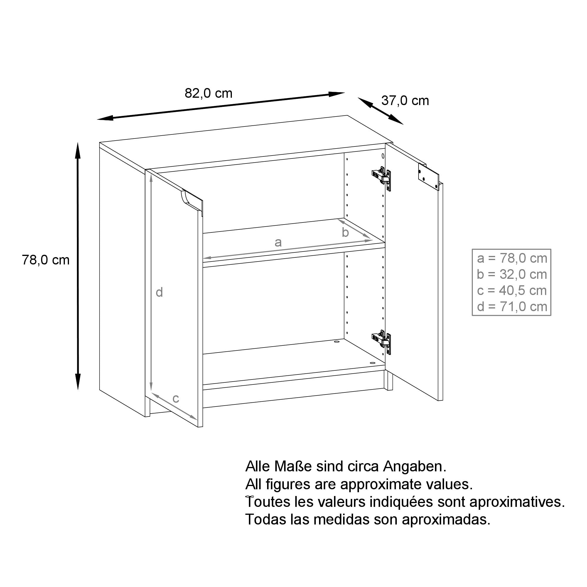 Vladon Sideboard Logan, Made in Germany, Kommode mit 2 Türen, Schwarz matt/Eiche Natur (82 x 78 x 37 cm)