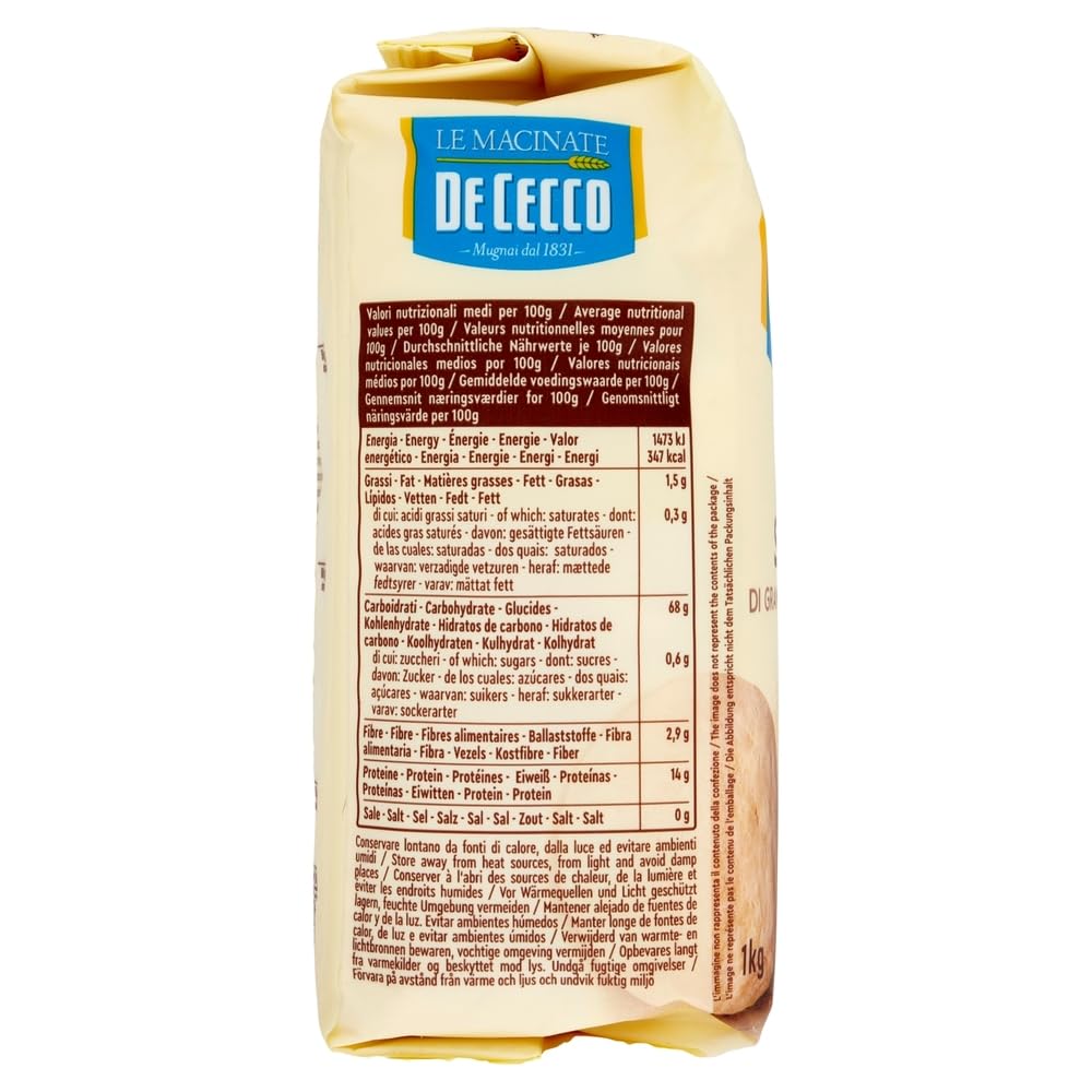 De Cecco Hartweizengrieß Mehl - Semola di grano duro rimacinata, Grieß durum 16 x 1kg + Beni Culinari Kostenloser Schlüsselanhänger