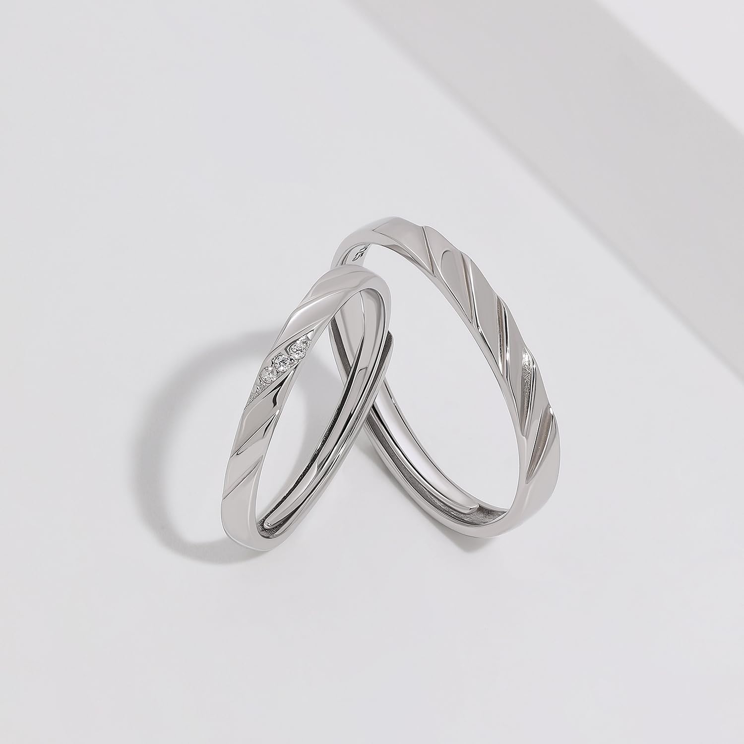 Meissa Alianzas Anillos de Compromiso Boda Ajustables Anillo para Pareja de Plata 925 Mujer 2,2mm con Circonitas & Hombre 2,7mm Juego de Regalo San Valentín Aniversario, Juego de dos anillos
