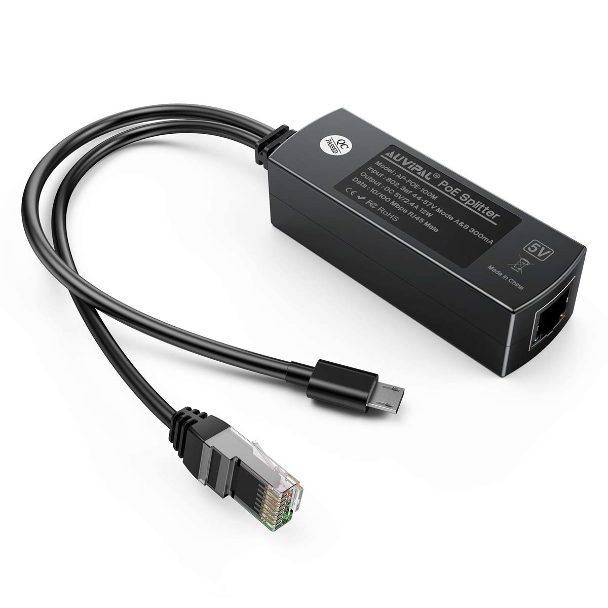 AuviPal 802.3af/at Compliant PoE Splitter, PoE to Micro USB 5V Power and 100Mbps Ethernet Adapter for Raspberry Pi, Fire TV Ethernet Adapter, Chromecast, Wyze Cam v2, Arlo 2 Pro, NanoPi and More