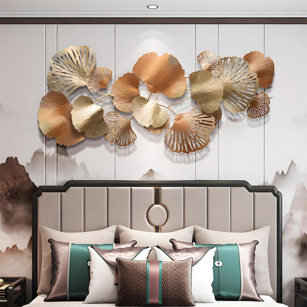 Decorazione da Parete in Metallo con Foglia di Ginkgo, Grande Arte da Parete in Metallo per Soggiorno, Decorazione da Parete Moderna 3D, sculture da Parete per la casa, per Interni ed Esterni
