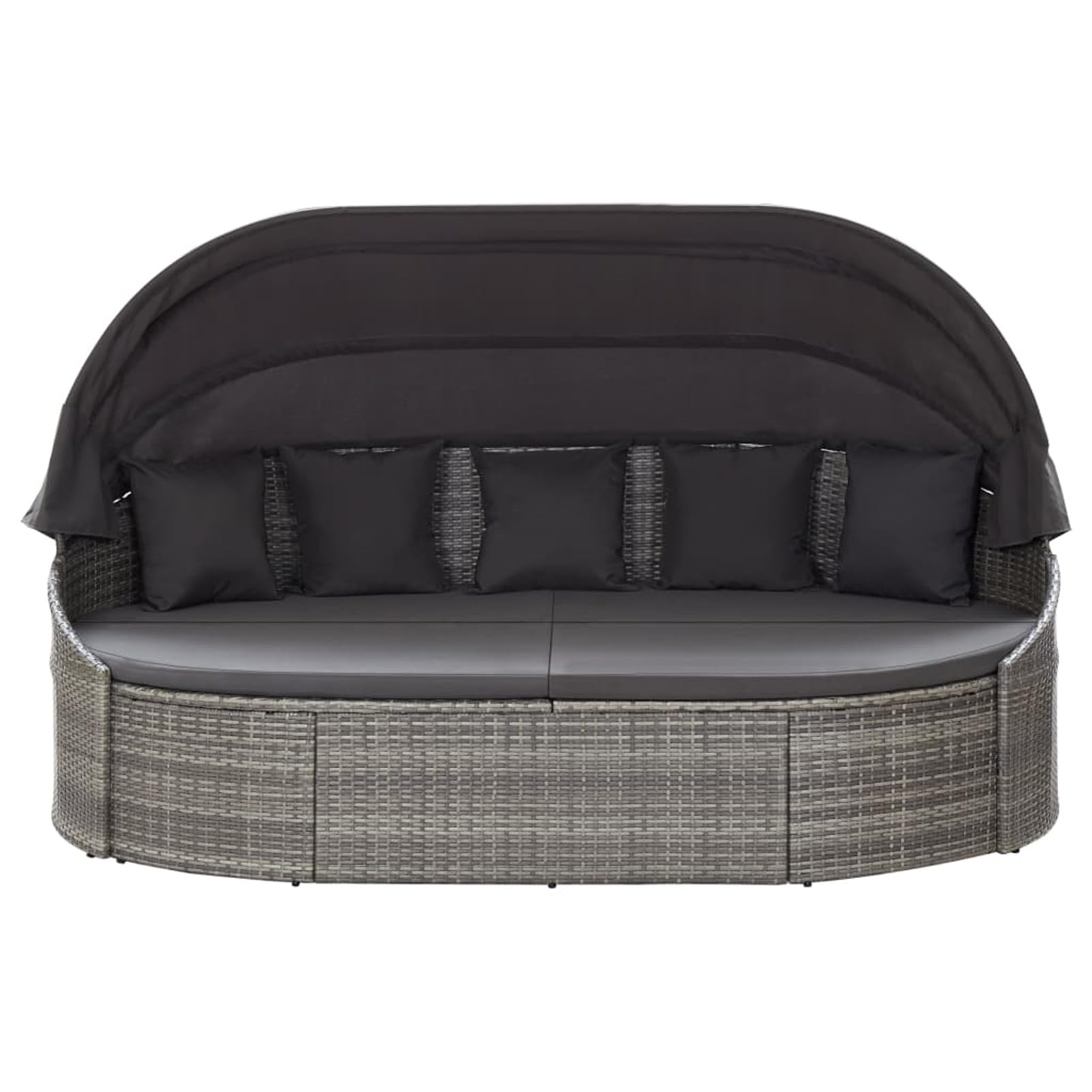 Gecheer Lettino Prendisole,Matrimoniale,in Polyrattan,Grigio,con Baldacchino,Divano Letto,3 Posti,da Giardino Esterno,in Polyrattan,Lettino da Giardino Matrimoniale,Grigio e Antracite