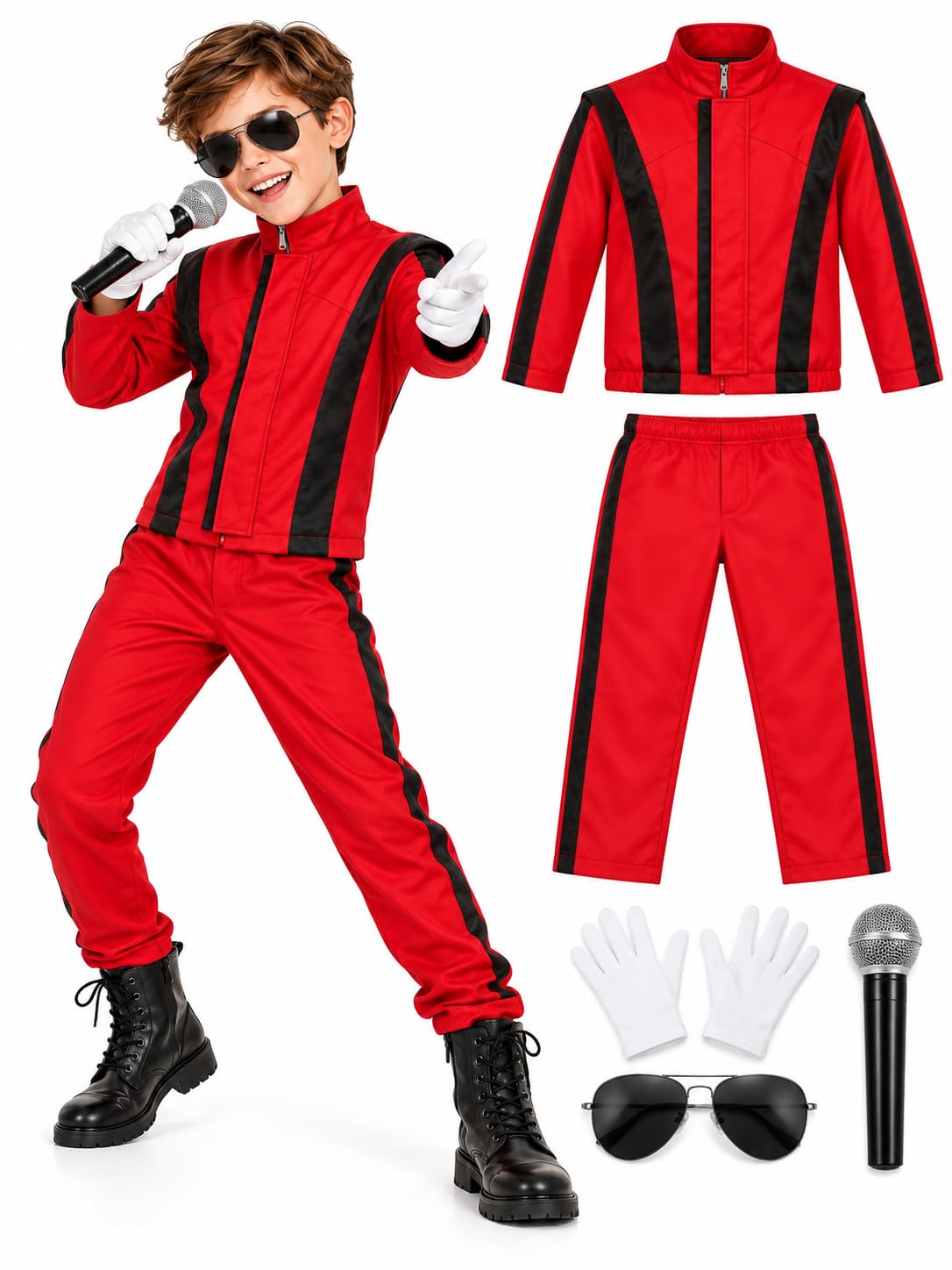 Kids Red Pop Star Costume Singer Outfit with Jacket Trousers，13-14 Years