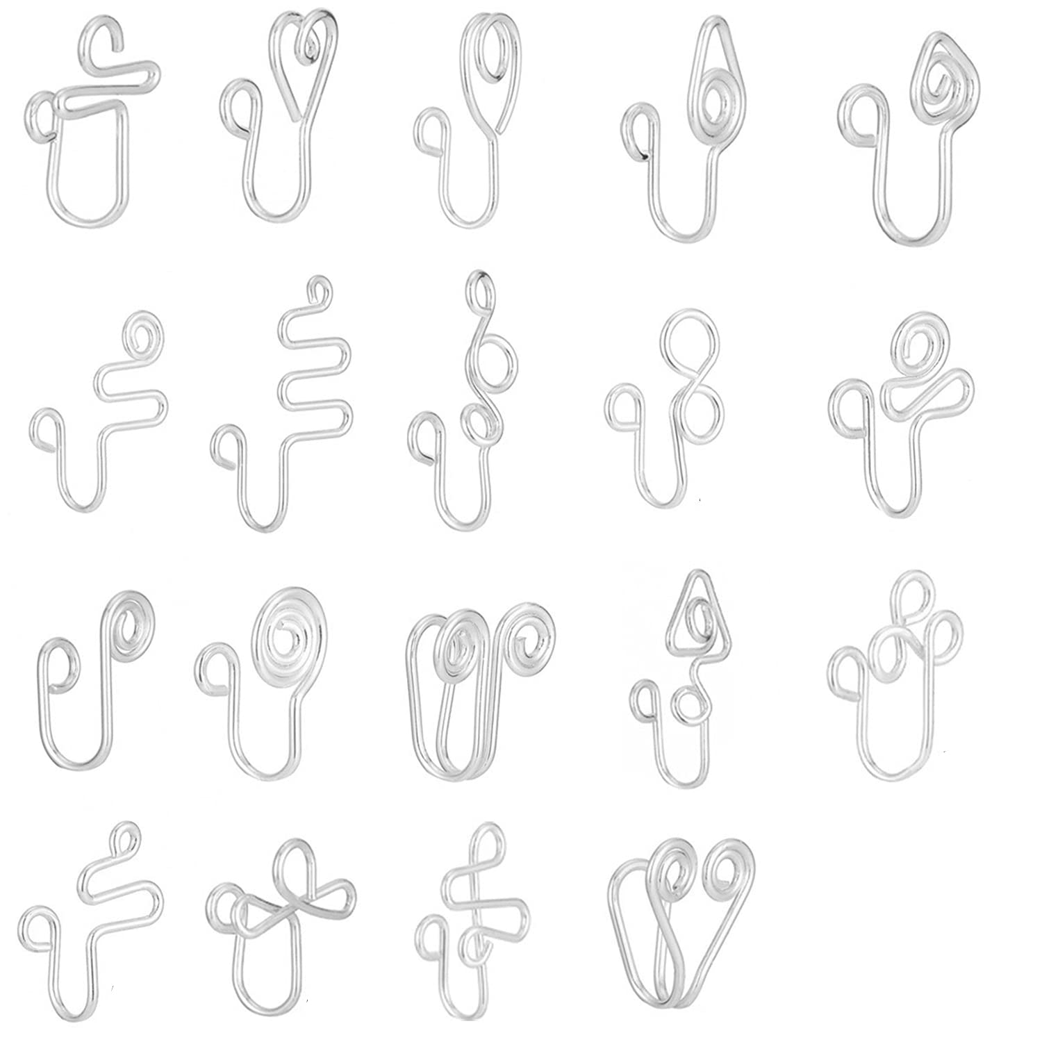 HOMEYU African Nose Cuff Non Piercing, Clip On Nose Ring Fake Nose Ring Cuff Set for Women Men Fake Nose Non Piercing Faux Nose Rings Set of 19