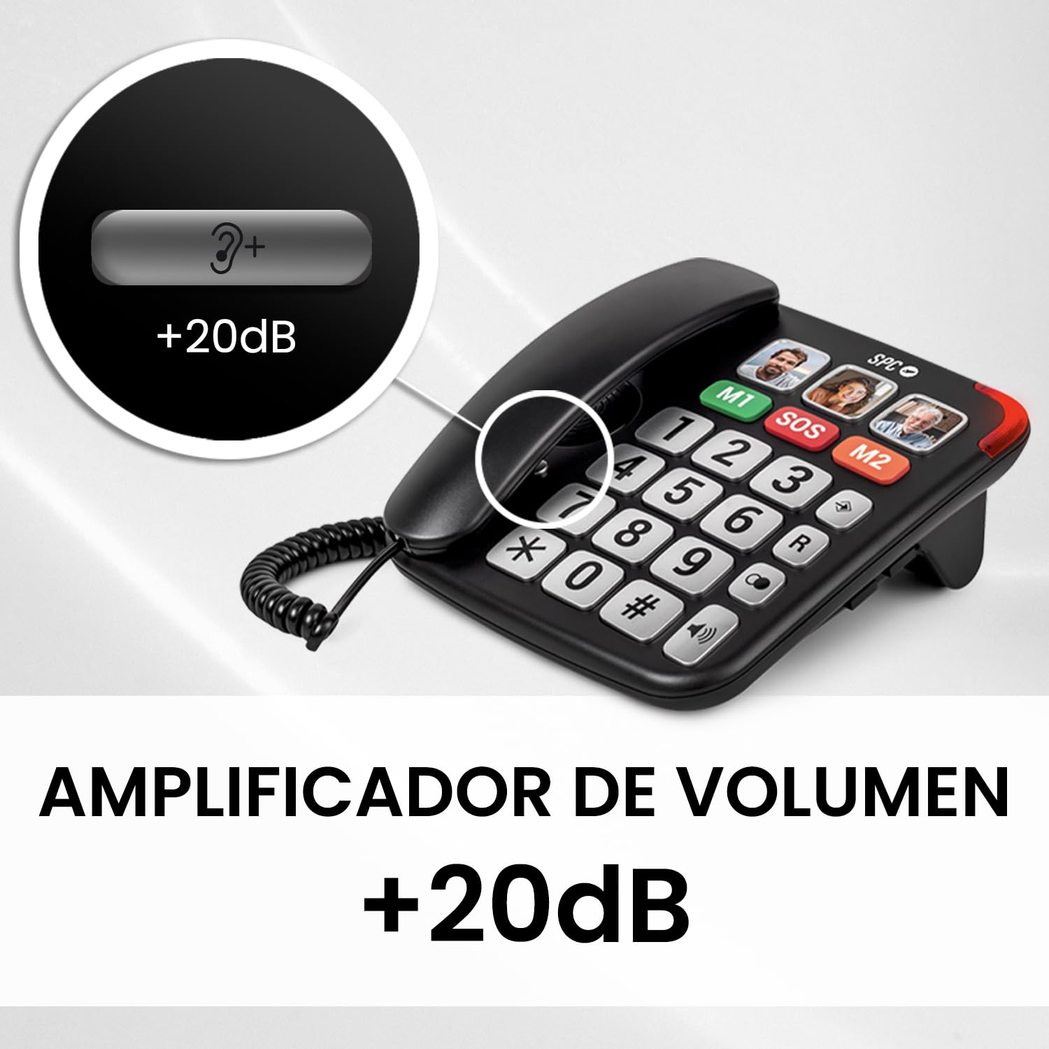 SPC Comfort Numbers Pro – Teléfono Fijo para Mayores con Teclas Grandes y Timbre Muy Alto | Volumen Llamada amplificable +20dB | 6 memorias directas, Manos Libres | Compatible audífonos - Negro