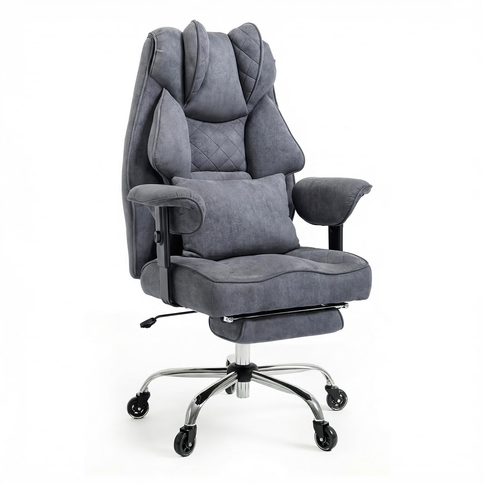 Asukale Ergonomischer Bürostuhl 200kg, Chefsessel mit Fußstütze, Schreibtischstuhl mit Lendenkissen, Bequem XXL Breiter Sitzfläche, verdickte Gepolstert, Höhenverstellbar, Wildlederimitat