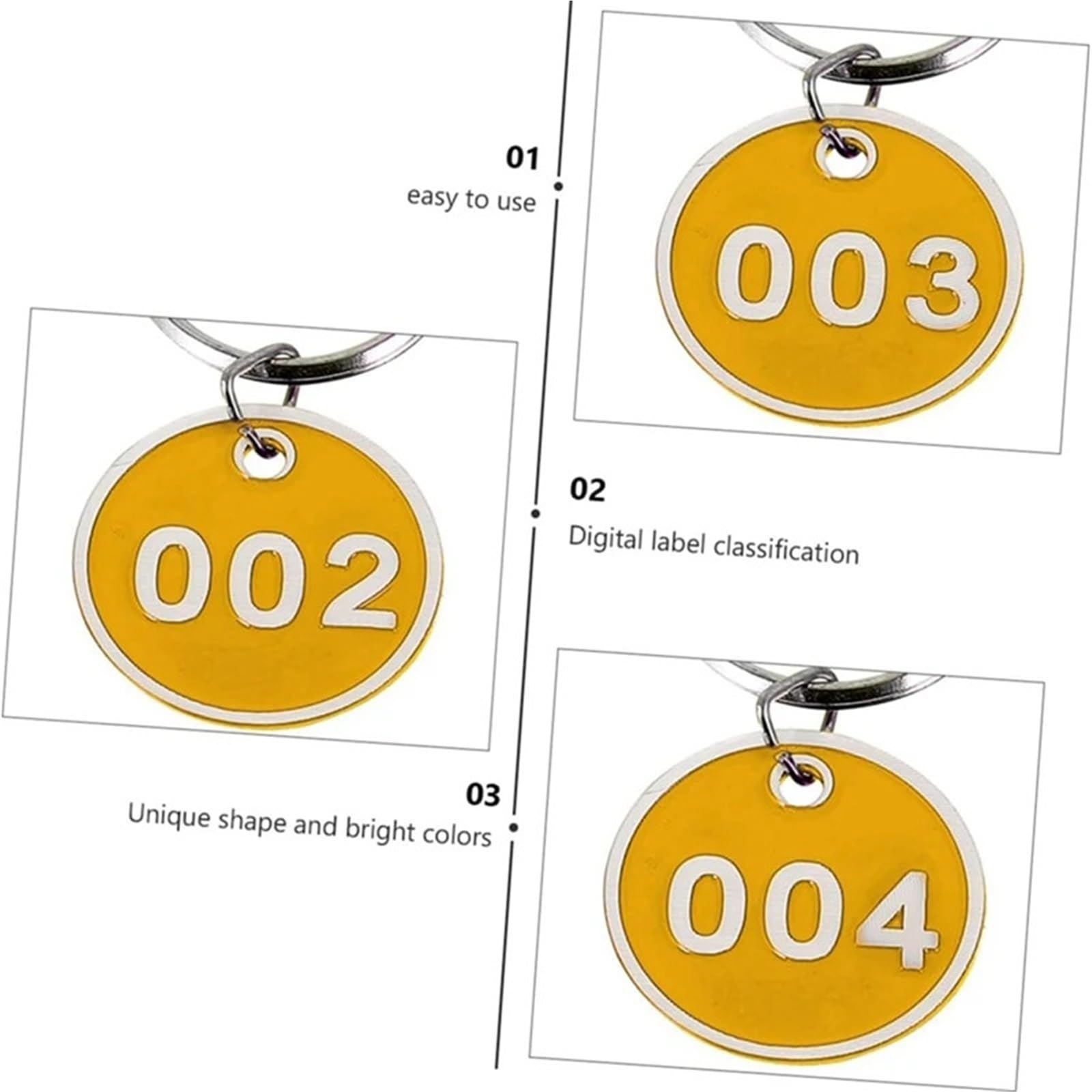 100pcs Aluminium Number Plate Tags Key ID Label Chains Ring Metal per Classify(1-100)