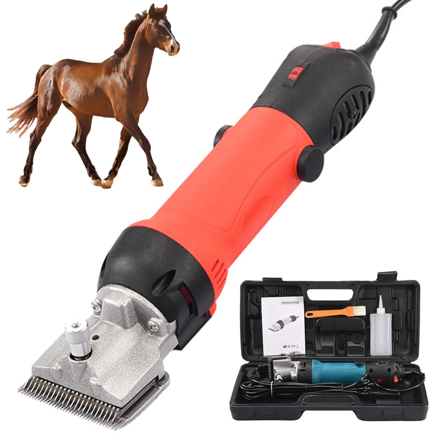 Cortapelos eléctricos para Caballos, Tijeras equinas eléctricas de 690 W con Ajuste de 6 velocidades, tensión de Hoja Ajustable, Recortadora equina de Pelo de Caballo de 2800 RPM para Abrigos Red