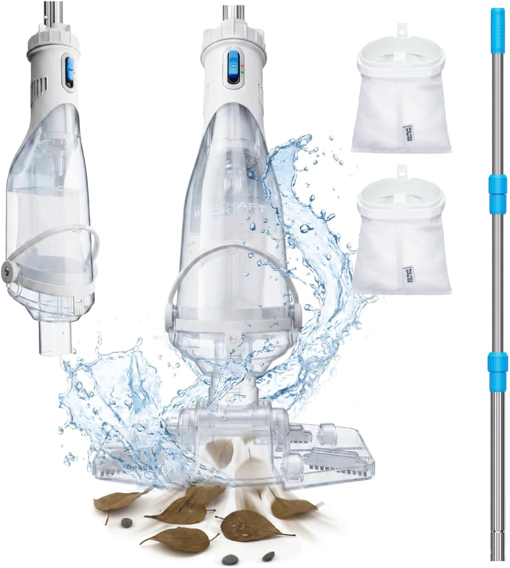 InoKraft Cordless Pool Vacuum for Above Ground Pool, for Inground Pools | Rechargeable Handheld Pool Cleaner with 18.5 GPM Suction, 60 Min Runtime, 59” Extendable Pole, 300-Mesh Filter