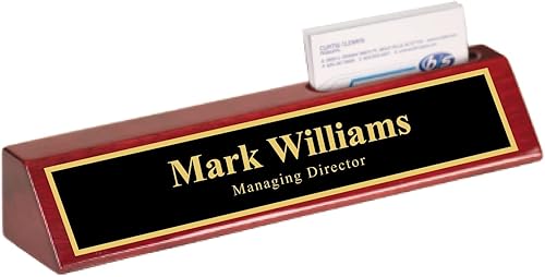 Inc - Placa de nombre de madera grabada personalizada, acabado de piano de palisandro con tarjetero - 8 pulgadas