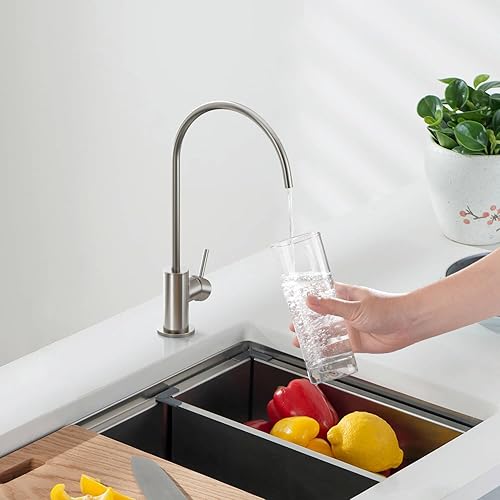 Miniatura 4 de KIBI Grifo circular de filtración de agua potable  Caño de arco alto de latón macizo para fregadero de cocina  Grifo de filtro de agua con giro de