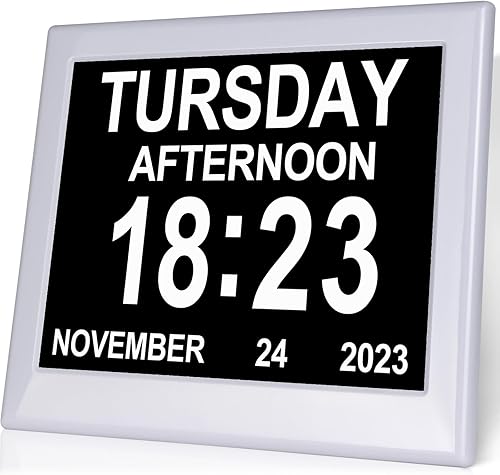 Aowasi Reloj digital de día, sin abreviaturas, pantalla grande, día y fecha, demencia con problemas de visión, reloj calendario perfecto para