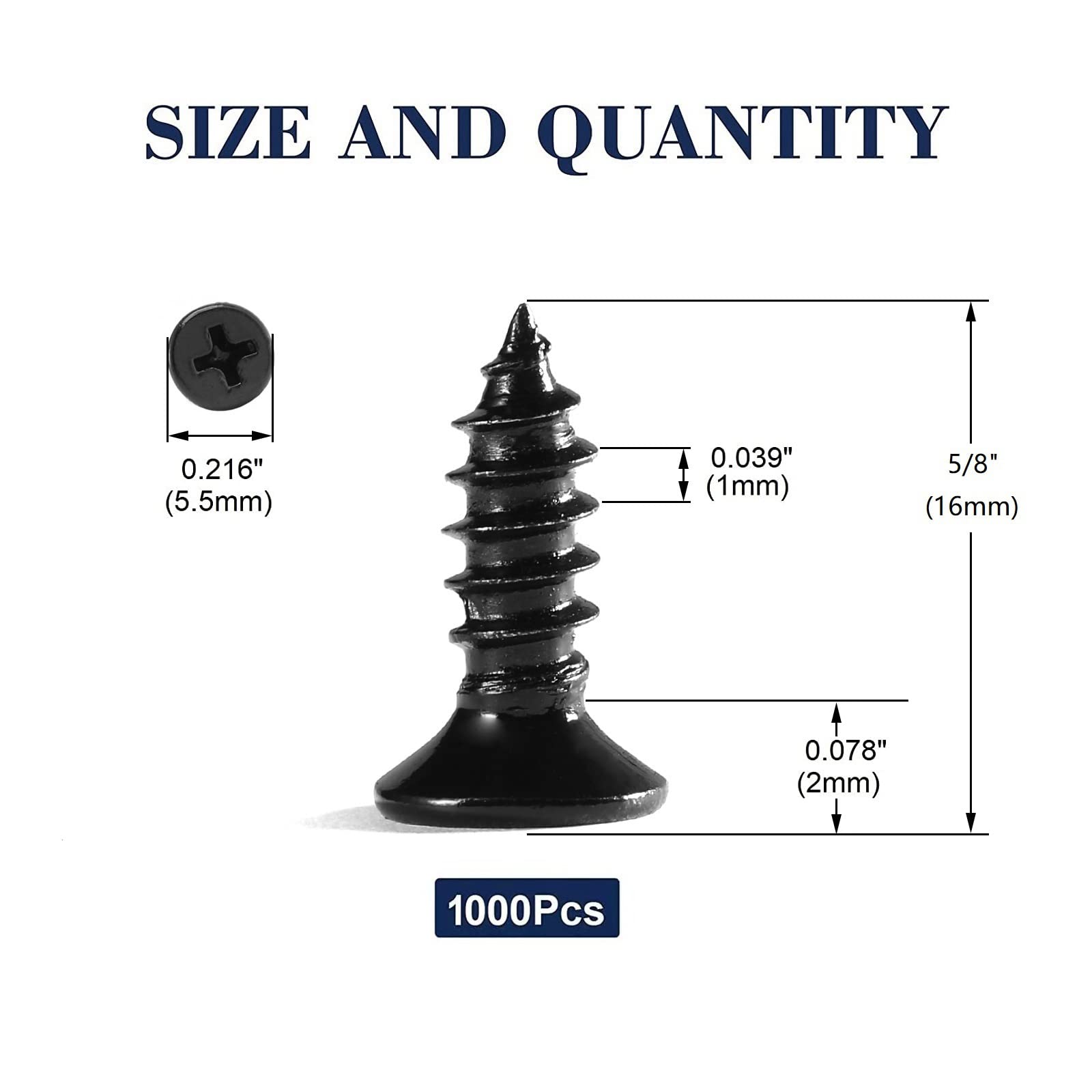 Lot de 1000 vis à bois 18-8 (304) en acier inoxydable à tête plate Phillips auto-taraudeuses rapides pour cloison sèche