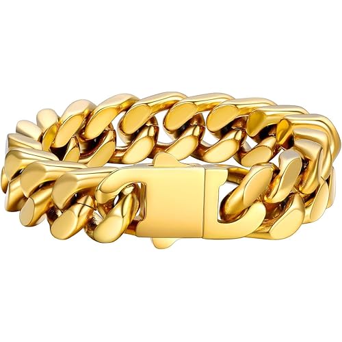 FaithHeart Cuban Link Bracelet for Men, Silver/Black/14K Gold Plated Stainless Steel Wrist Link Hip Hop Chain Bracelets, 5mm/7mm/9mm/12mm Width, 7.5"/8.3"/9" Length, with Gift Box