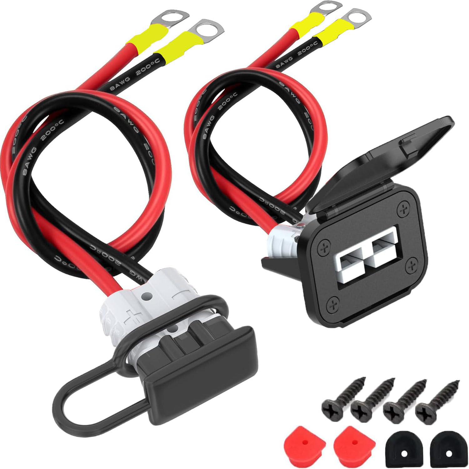 CESFONJER Batterijaansluiting, 50 A 600 V batterij snelaansluiting, stekker, snelaansluiting/scheidingsstekker, met 25 cm 10 AWG kabel (2 sets, rood