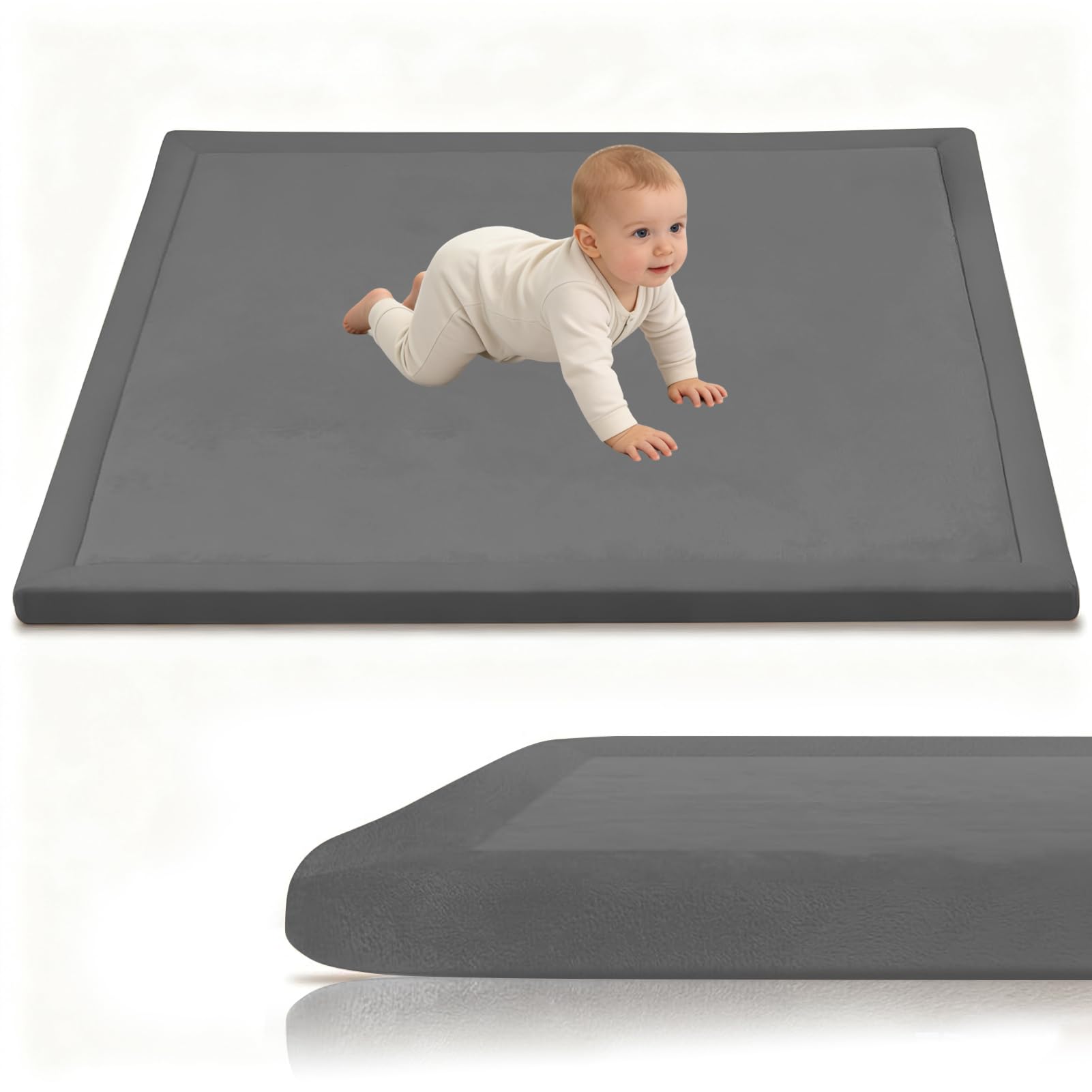 Stqyeiw Crawling Mat for Baby, 3cm Thick Baby Play Mat 200 x 260 cm Dark Grey Area Rug Kids Rug Nursery Rug Play Crawling Mat Coral Velvet Babies Mats for Floor Play with Non Slip Backing
