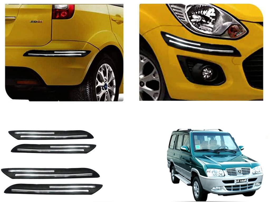 Auto Beast Rubber Car Bumper Protector Guard with DoubleChrome Strip Compatible with Mahindra Rhino Car | Car Bumper Protector Set 4