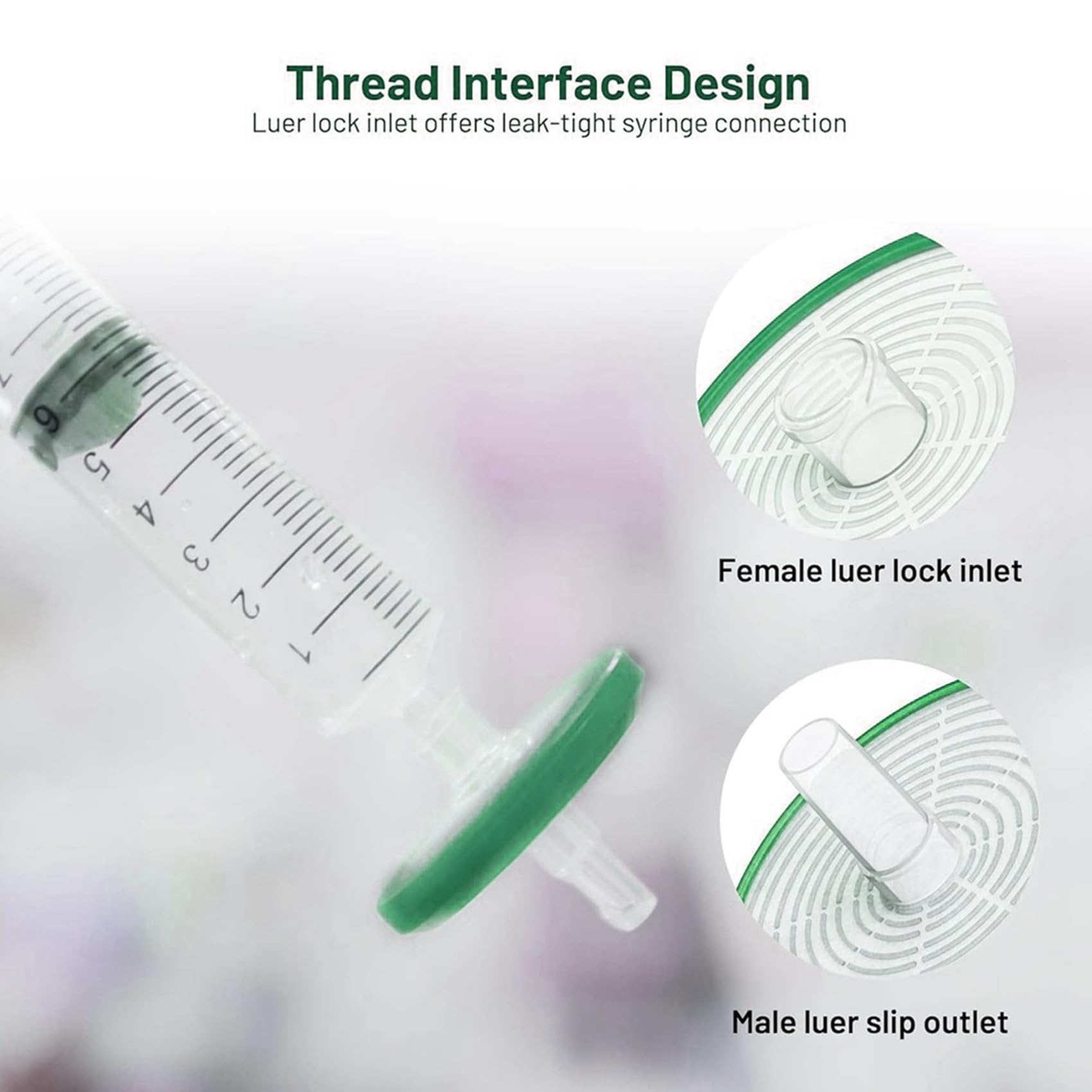 Filtro per siringa sterile PES (polietersulfone), filtrazione idrofila, diametro membrana 33 mm, dimensione dei pori 0,22 µm, 50 pezzi