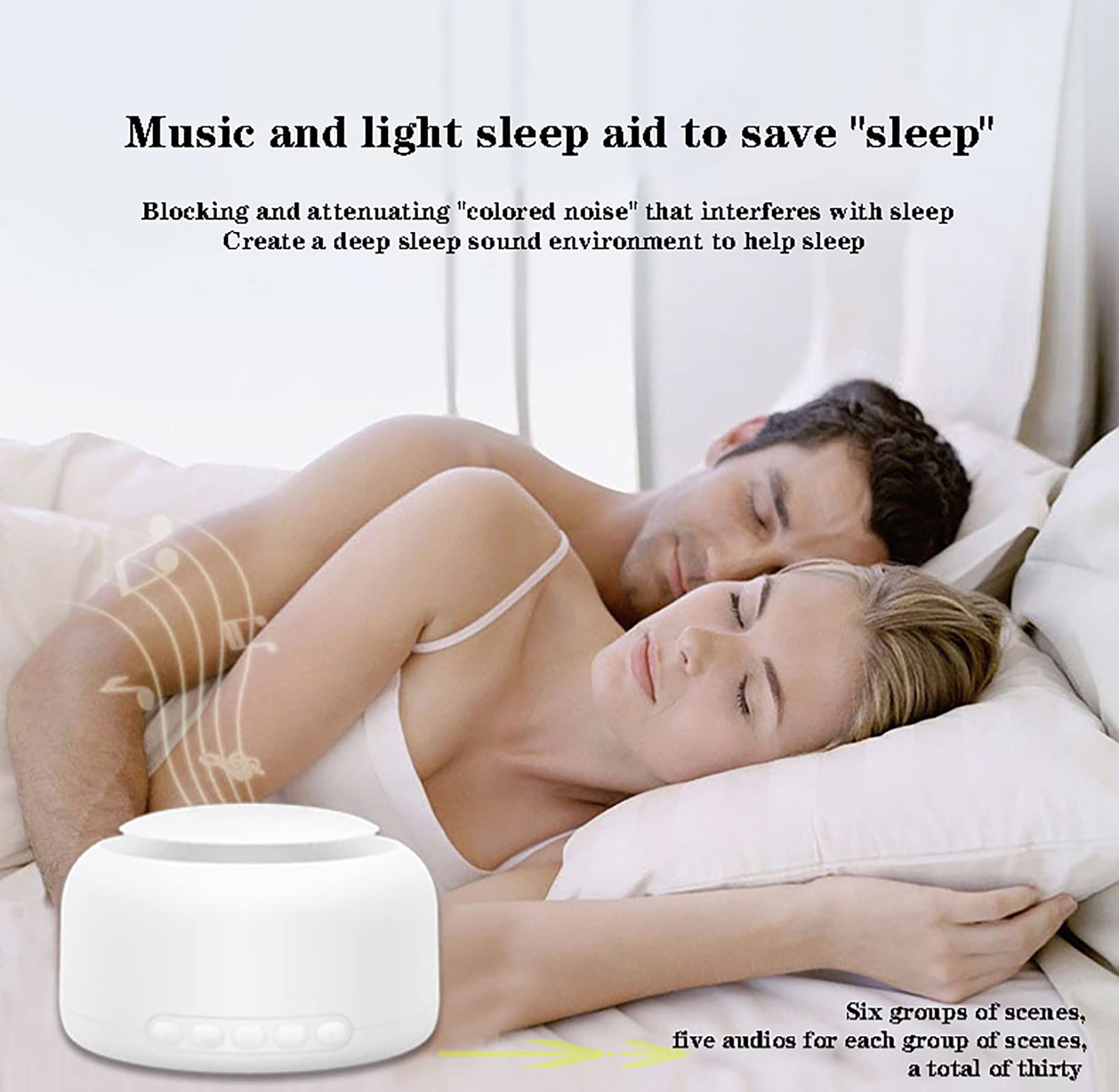 Máquina de Ruido Blanco para Dormir, 30 Sonidos Naturales relajantes con Control de Volumen de 36 Niveles, 3 temporizadores y función de Memoria, compacta y Ligera.