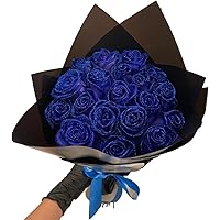 ぽぽーページ　青薔薇　30本　グリッターローズ　オーダーメイド グリッターローズ24本使用の青色系ペーパーワンホンブーケ