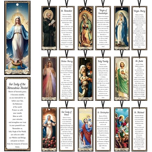 20PCS Catholic Saints Bookmarks with Prayers, Religious Book Markers Featuring