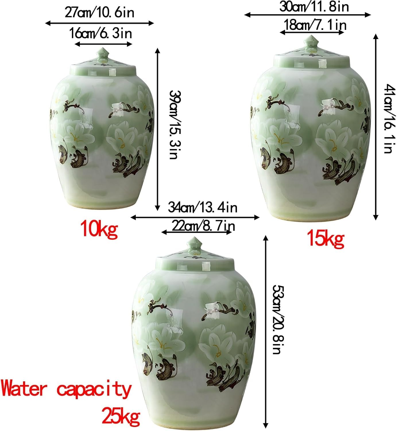 Ceramiczny pojemnik do przechowywania ryżu z pokrywką | 10/15/25 kg Kuchnia domowa: przechowywanie ryżu i zbóż(Capacity 10kg)