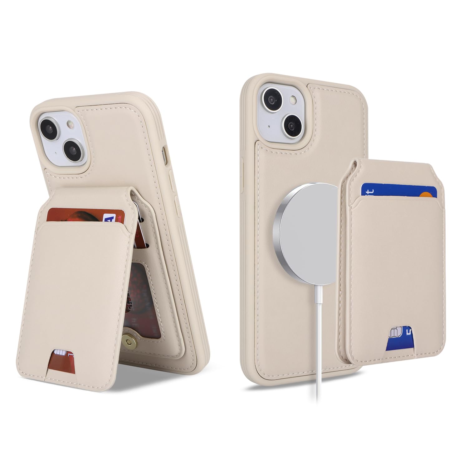 Ｈａｖａｙａ for iPhone 14 Case Magsafe Compatible iPhone 13 Case with Card Holder iPhone 14 case Wallet Detachable Magnetic Leather Phone Cover for Women-Off White