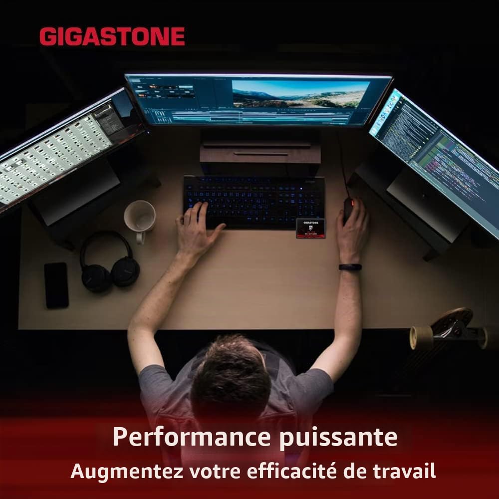 Gigastone SATA SSD internes 512Go (Lot de 2) 2.5" SATA III Interface 3D NAND Disque Dur SSD Disque de Jeu Compatible avec Ordinateurs Portables et Ordinateurs de Bureau 2.5 Pouces 550Mo/s SLC Cache